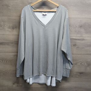 Molly & Isadora V Neck Striped Long Sleeve Top Women's Plus Size 5X